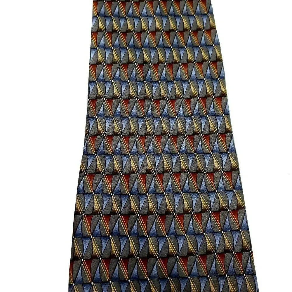Van Heusen Silk Tie‎ Print Green Wide Geometric